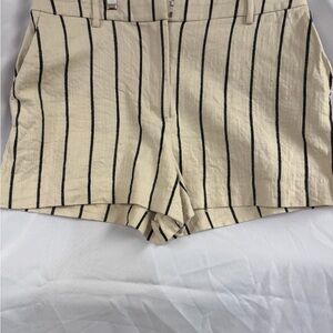 Express High Waist Cream and Black Striped Shorts